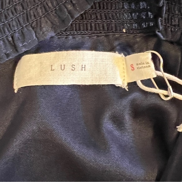 Lush Deep V Mock Neck Striped Peplum Long Balloon Sleeve Wrap Top Navy - Picture 6 of 11